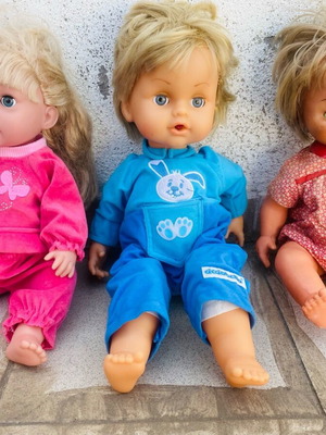 Old dolls used, set of three, 40-45 cm tall