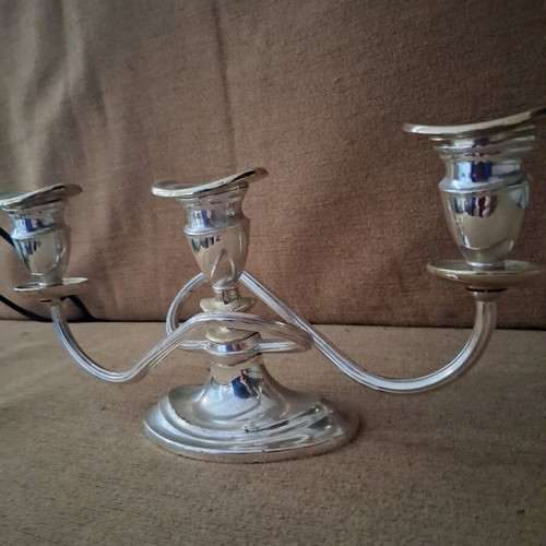Silver-plated three-arm candlestick used