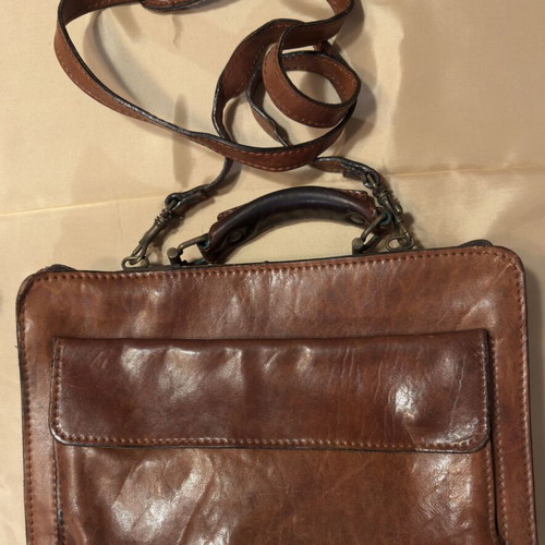 Leather briefcase used, brown, genuine leather