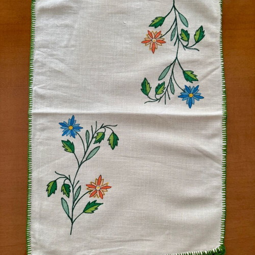 Handmade Vogart table runners with permanent colors, set of 7 like new