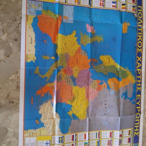 World Political Map of Europe used, torn in several folds