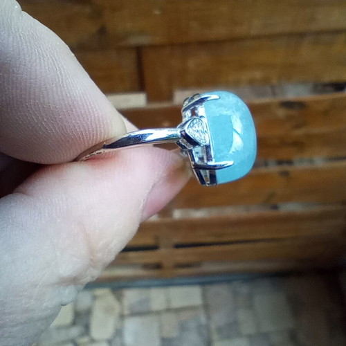 Silver-plated ring with aquamarine and zircon like new, adjustable size