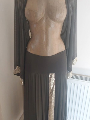 Dress à porter summer skirt and jacket set new, olive with gold embroidery