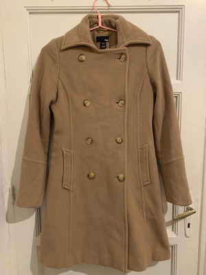 Παλτό H&M XS μεταχειρισμένο, μάλλινο με κασμίρ, μπεζ-καφέ