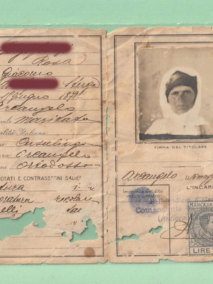 Italian Identity Document 1929 used, woman from Archangelos Rhodes