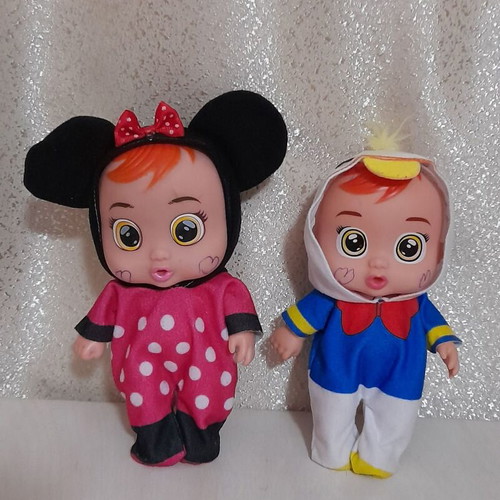 Interactive baby dolls used, set of 2 with Minnie Mouse and Donald Duck costumes