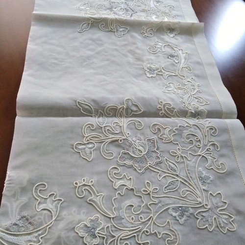 Tablecloth organza silk with silver thread and Swarovski crystals single piece