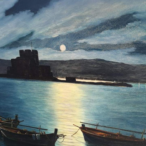 Painting N. Vrettos used 130×100 with Bourtsi Nafplio depiction