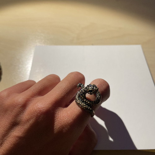 Faux bronze ring used with snake design and strass