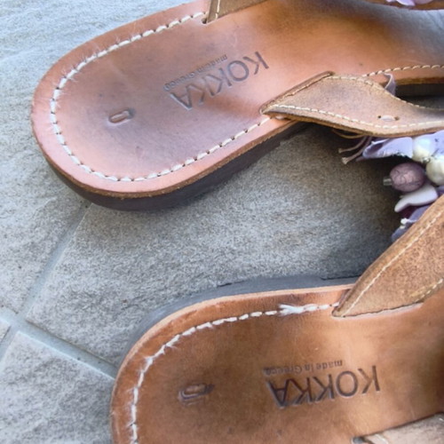 Leather sandals with beads used, purple, size 39