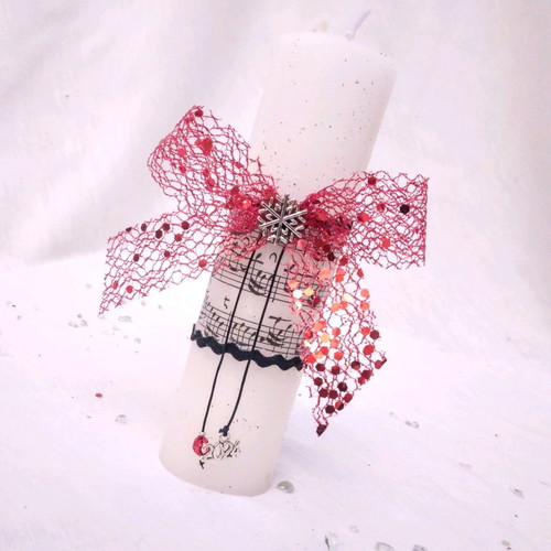 White scented candle charm new with glitter and musical notes