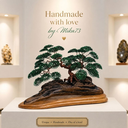 Unique bonsai made of copper wire and wood