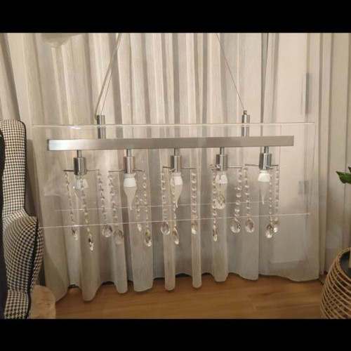 Ceiling light with plexi glass frame and hanging crystals like new