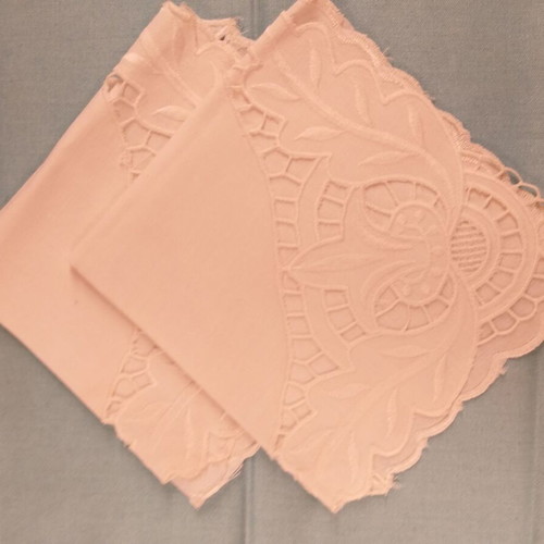 White cutwork doilies with lily and leaves, pair like new