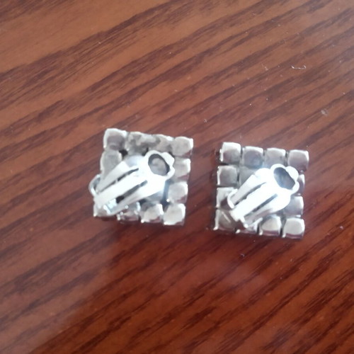 Square earrings with rhinestones and clips like new
