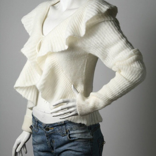 Morgan women's knitted cardigan bolero, long sleeve, ivory