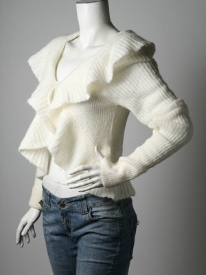 Morgan women's knitted cardigan bolero, long sleeve, ivory