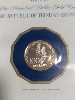 Gold coin Trinidad and Tobago 1976 100 dollars new