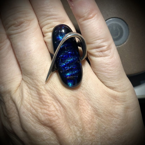 Avaris handmade ring 925 silver with dichroic fused glass stone