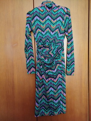 Pin Up Dress Turtleneck with Waist Shirring One Size New, Multicolor