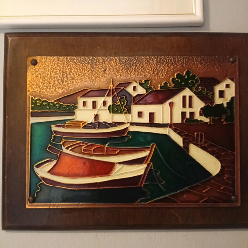 Chalcography painting with enamel like new 27x35