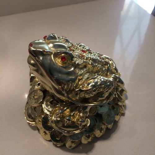 Golden Money Toad new 12 cm on pile of coins