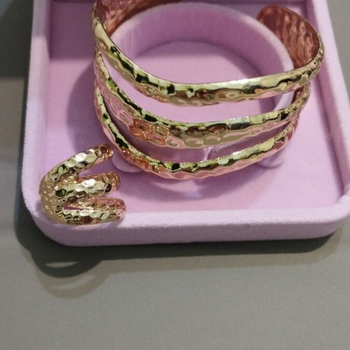 Set bracelet with hammered gold-plated adjustable steel ring new