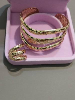 Set bracelet with hammered gold-plated adjustable steel ring new
