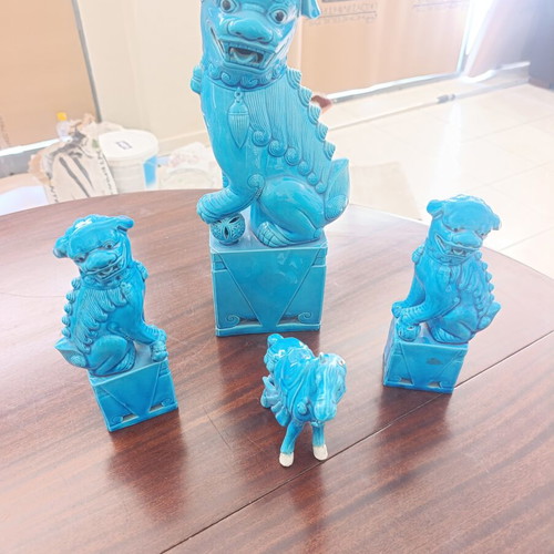 Vintage Chinese Porcelain Set of 4 Pieces with Turquoise Glaze, used