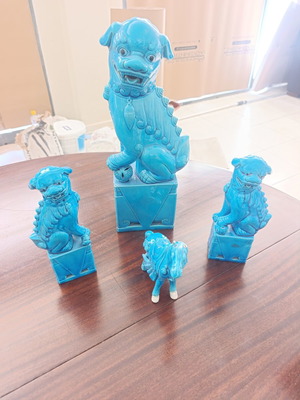 Vintage Chinese Porcelain Set of 4 Pieces with Turquoise Glaze, used