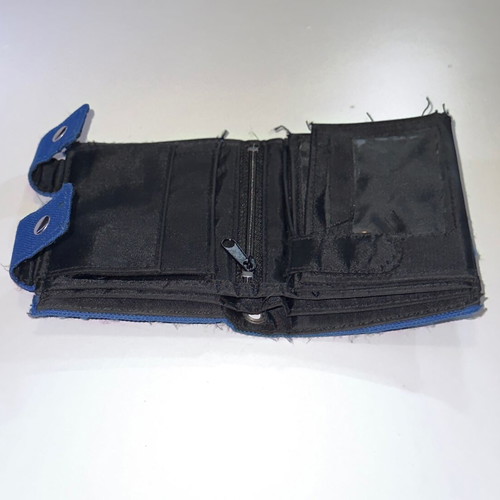 Schalke wallet used, black and blue with multiple slots