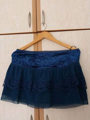 Bershka mini skirt used with velvet and lace Medium blue