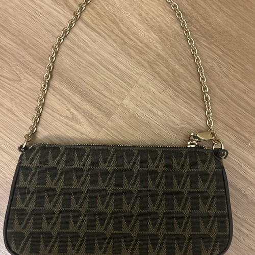 Mango Mini Shoulder Purse Like New, Jaquard Logo, Black and Brown