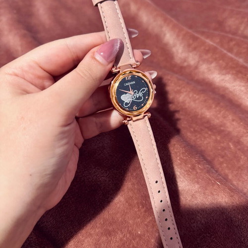 Women's watch new with pink velvet strap and gold details