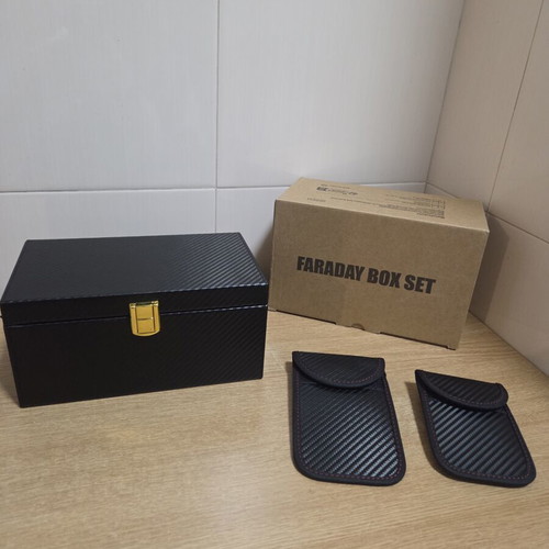 Faraday box set for car key signal protection, new, carbon texture