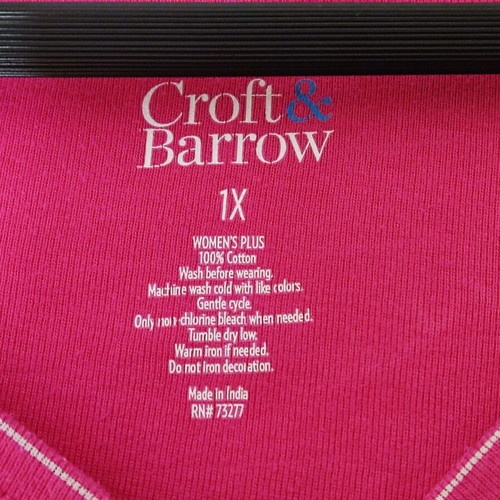 Croft & Barrow striped plus size blouse 1X like new, 100% cotton, fuchsia