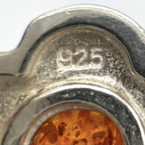 Vintage silver 925 earrings with natural amber floral design used