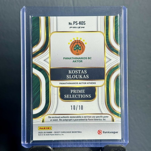 Kostas Sloukas Panini Select EuroLeague FOTL Gold Prizm Jersey Patch Autograph 10/10