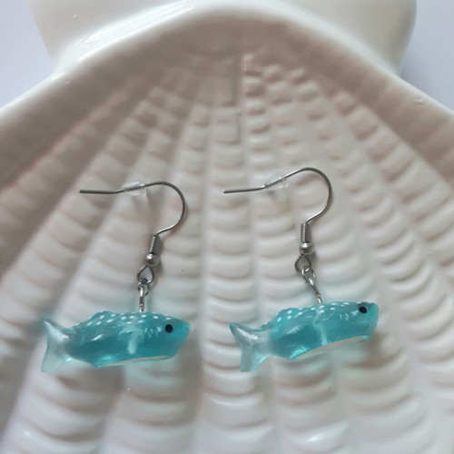 Blue whale handmade earrings new, silver