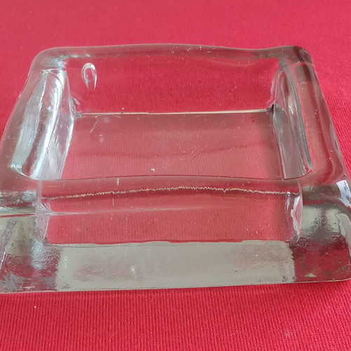Kosta Boda vintage square crystal bowl with face design by Bertil Vallien
