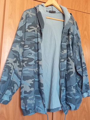 Denim jacket military style like new, blue with drawstring