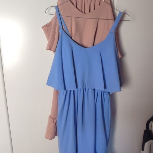 Off Shoulder Dress with Ruffles like new, Pink or Sky Blue, S/M