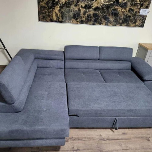 Gray fabric corner sofa with sleep function and storage new