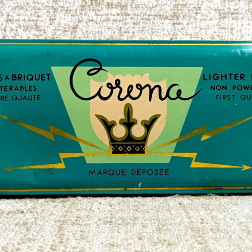 Corona Litho metal box used for lighter flints vintage