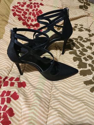 Exe black pumps new, size 40, 10 cm heel, embossed design, zipper
