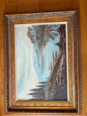 Oil painting on canvas with gold frame, like new, 1960s