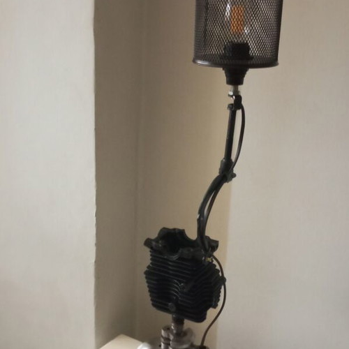 Handmade industrial style desk lamp from chainsaw motor, new