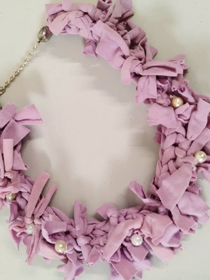 Handmade necklace pink fabric and pearls like new, unused