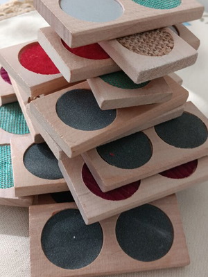 Wooden Beech Bases with Fabric Texture Insets, Set of 28, Used