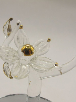 Vintage Handcrafted Glass Flower with Gilding on Mirrored Base 60s